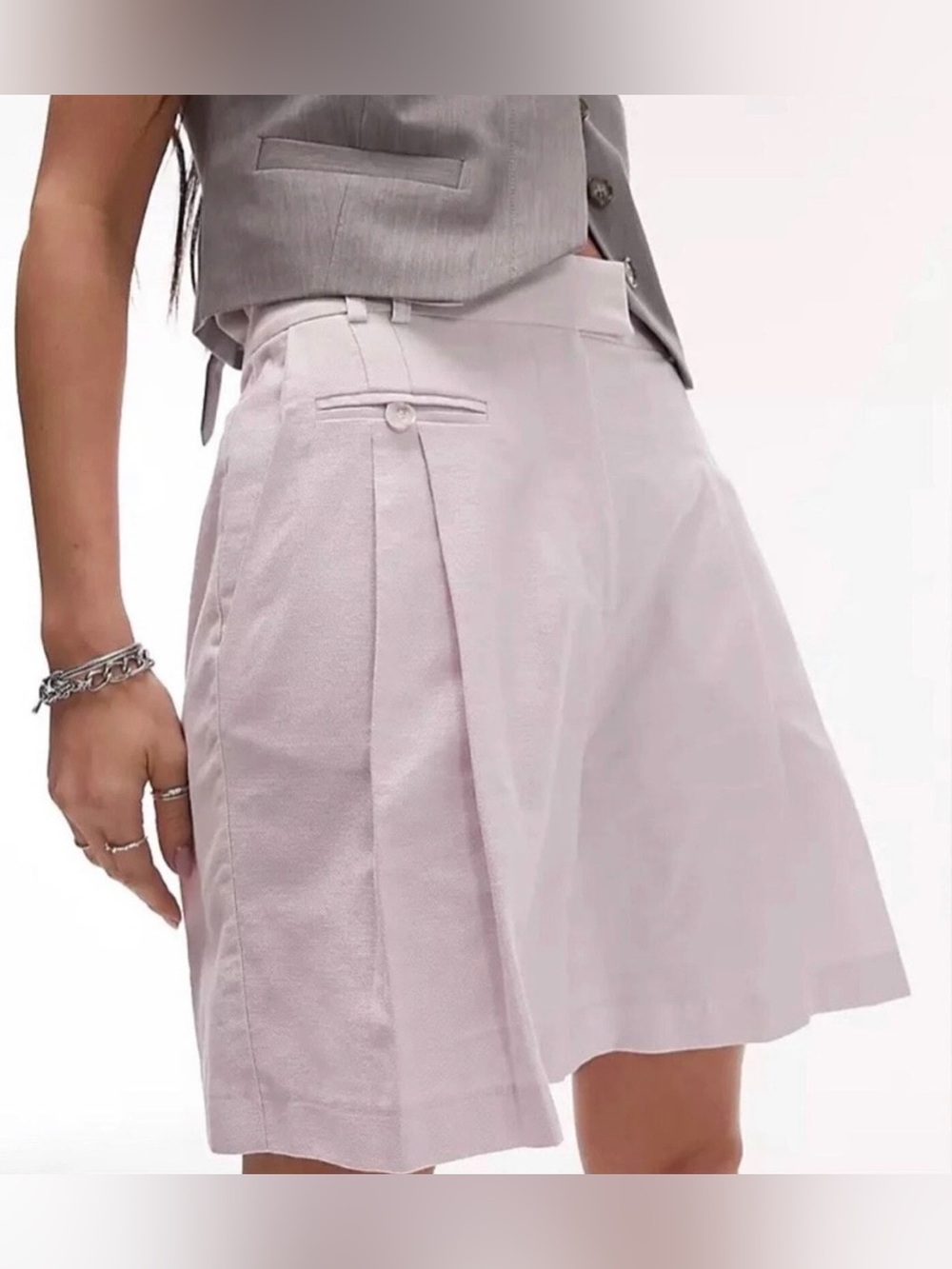 NWT Topshop Size 8 Lilac Longline Linen Blend Shorts - Picture 4 of 9